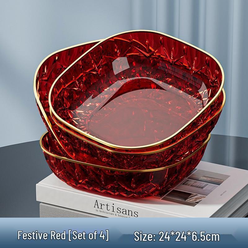 Праздничные Красные Керамические Тарелки для Закусок Handunyou, Очень Большие (4-Pack)