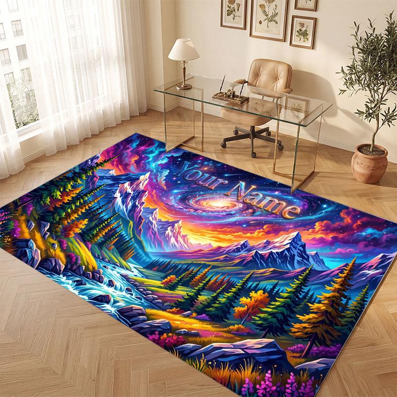 Space Cosmic Theme Crystal Velvet Floor Rug Personalized Custom Name Text Warm Carpet Home Decoration