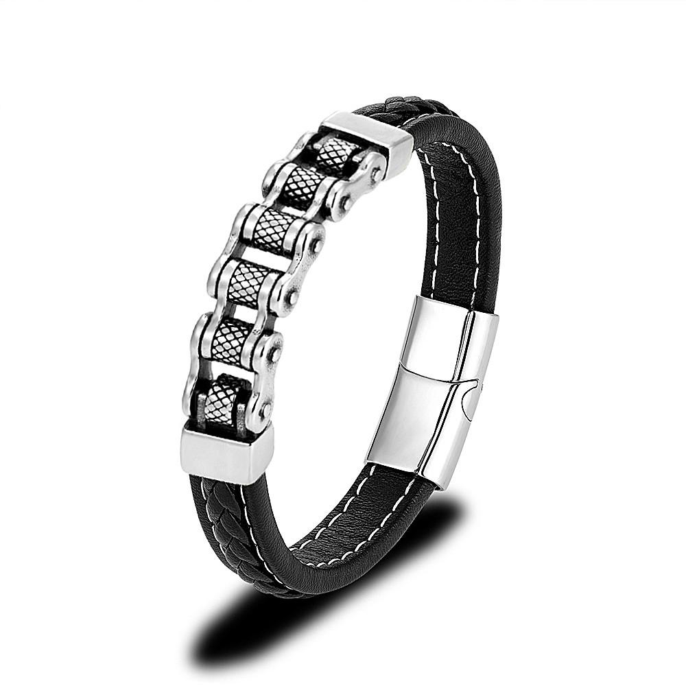 Punk Men Biker Chain Braided Genuine Leather Bracelet Stainless Steel Magnetic Buckle Bracelet Gifts Homme Pulseras