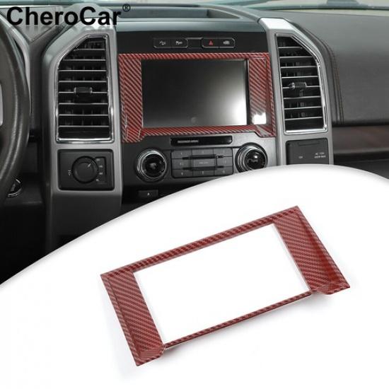 Center Console Navigation GPS Frame Trim Cover Red Carbon For 2015-20 Ford F-150