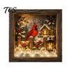 Wooden Landscape Ornament Christmas Snowy Night Light Picture Frame, Vintage Frame 3D Mini Gift for Friends Lamp, Desktop Atmosphere Decor Bedroom