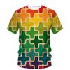 Kort Puslespil T-shirt Flerfarvet Flerform 3D Print T-shirts Rund Hals Korte Ærmer Til Mænd Børn Sommer Mode Nye T-shirts
