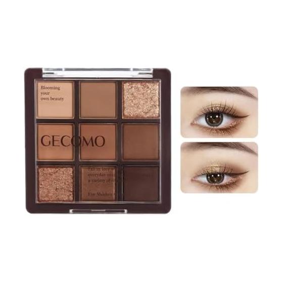 [2024 Limited] Gecomo Eyeshadow Palette 9 Colors Eyeshadow Chocolate Matte Eye Makeup Earth Color Eyeshadow Palette Glitter Powder Waterproof