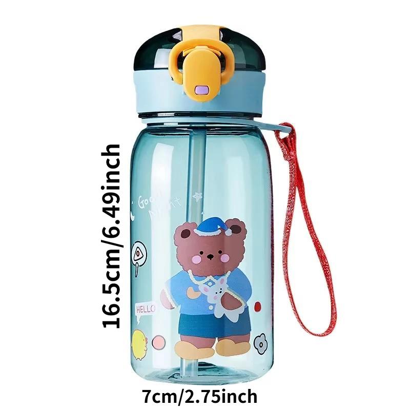 Straw Cup with Cartoon Leak-Proof Design, Portable Outdoor Drink Bottle, Cute Kids Water Bottle with Straw