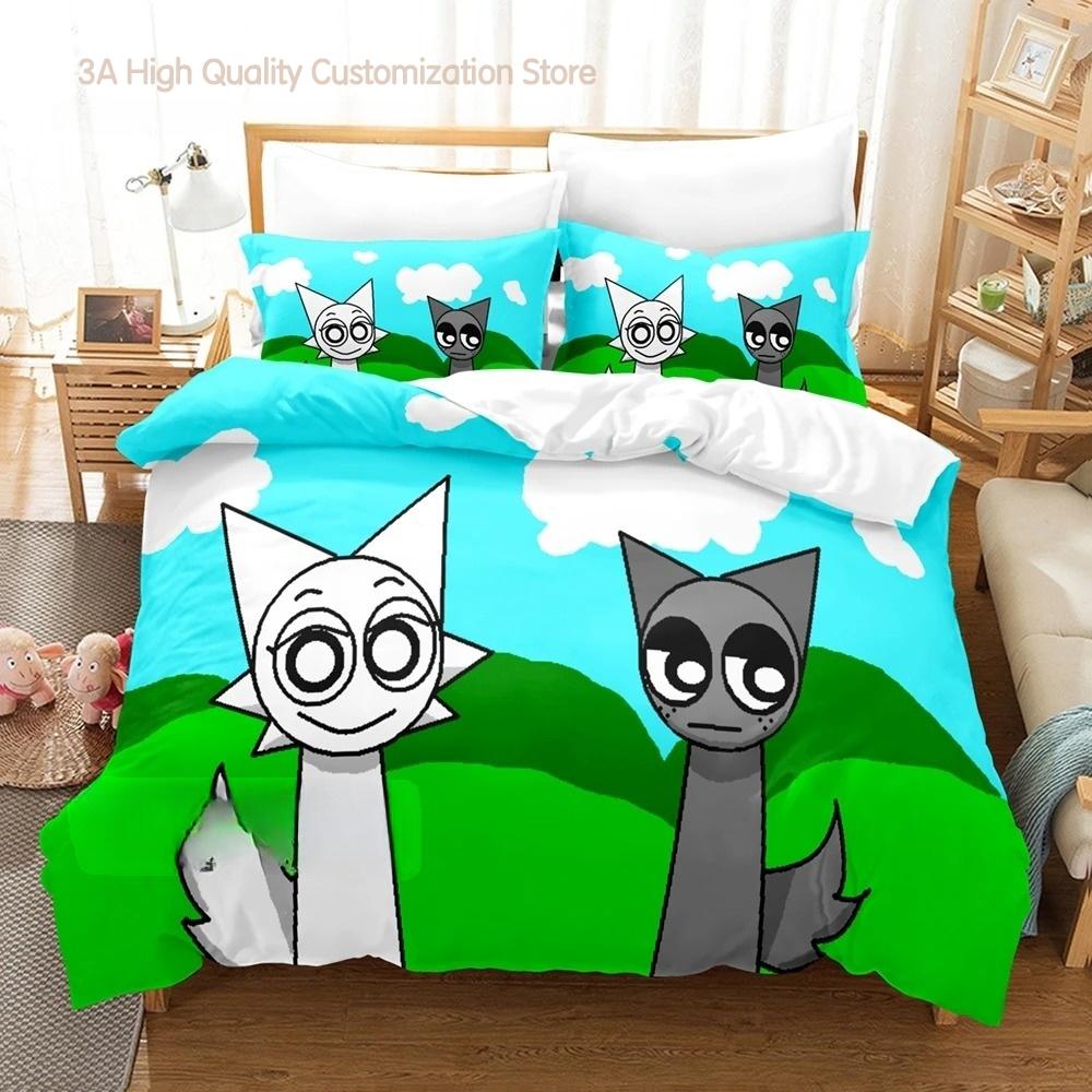 Sprunki Ložní souprava Jednolůžko Twin Plné Královna Král Velikost Postele Dospělí Ložnice Povlak na přikrývku SoupravySprunki Anime Parure De Lit Postel 1