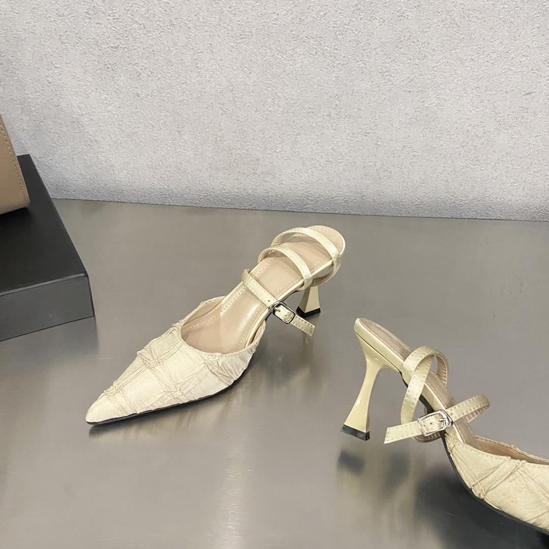 

European and American style satin bag head pointed high heel sandals single shoes 39 абрикосовый