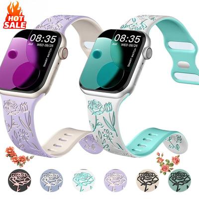 Graviertes Blumenarmband für Apple Watch Band Ultra 2 49/ 46/ 45/ 44/ 40/ 42mm Armband IWatch Serie 10 9 8 7 6 SE 5 4