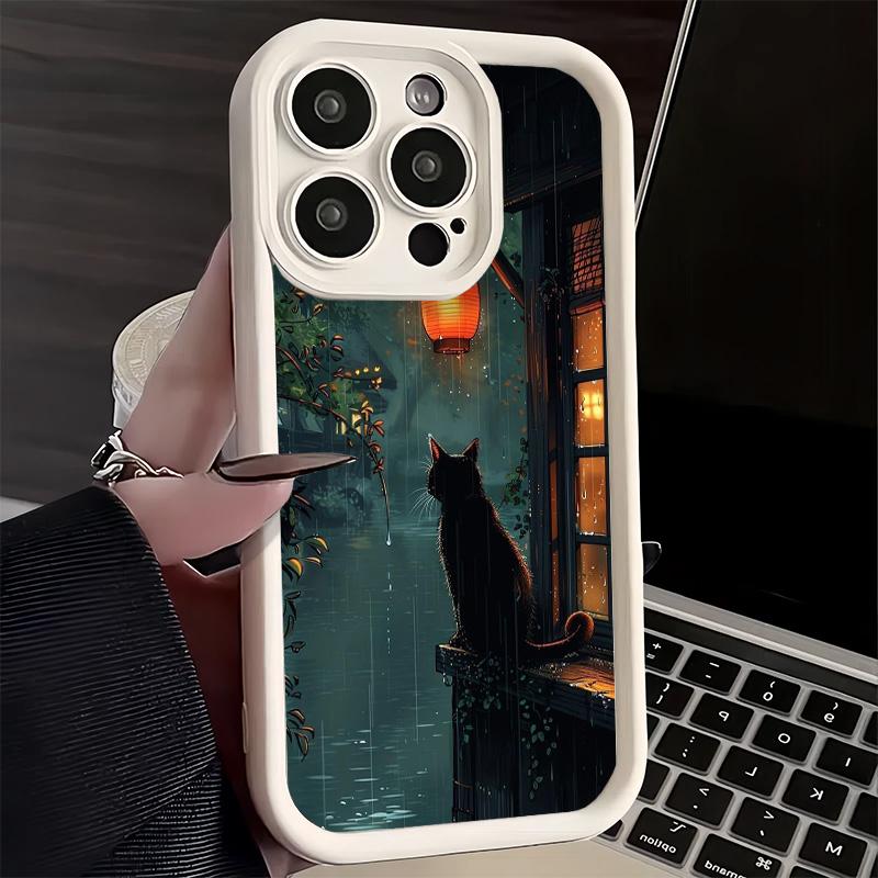 Phone Case for iPhone 17 Air 16E 15 16 Pro Max Healing Sense Cat Rain Cover 14 Plus 13 12 Mini Soft Shell Silicone Fundas