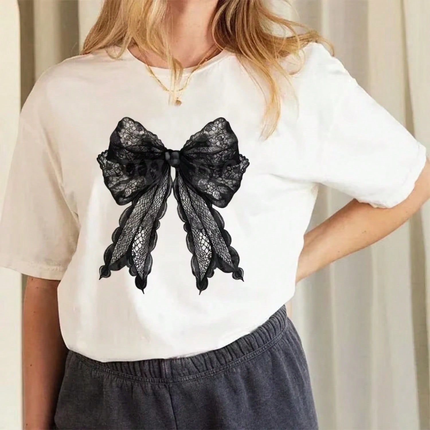 T-Shirt unisex Retro Cute Short Sleeved Clothing Bow Printed T-Shirt Fashion Style Summer 90s Casual Printed unisex T-Shirt. S разноцветный