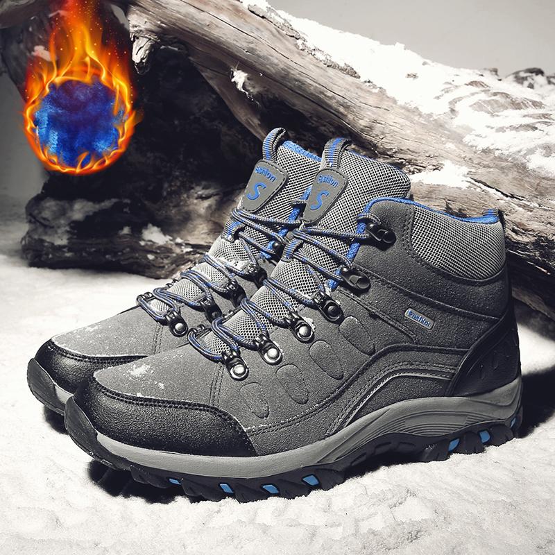 Men Winter Plush Ankle Boots Women Waterproof Plush Snow Boot Men Hiking Shoes Outdoor Sneakers Couple Climbing Trekking Boots