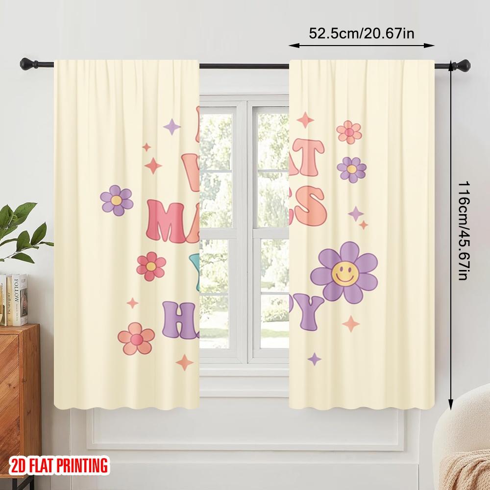 2pcs 2D flat printing Curtain Do What Makes You Happy 100% Polyester Without Electricity Party Decorations Perfect for Holiday