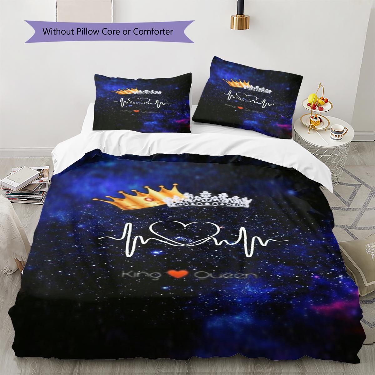 

King and Queen Pattern Bedding Quilt Set Quilt Cover Pillowcase Home Decoration Gift (1 * duvet cover + 2 * pillowcase, without core) 135x200cm