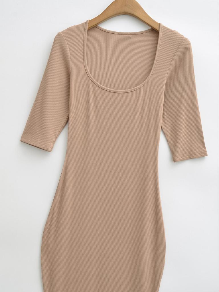 Spicy Girl Slim-Fit Trapezoid Neck Mid-Sleeve Fishtail Dress - Waist-Cinching, Figure-Flattering Skirt