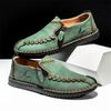 Retro Leather Casual Shoes For Man Green Suede Loafers Big Size 48 Quality Handmade Sewing Flat Shoes Man Driving Shoes Moccasin