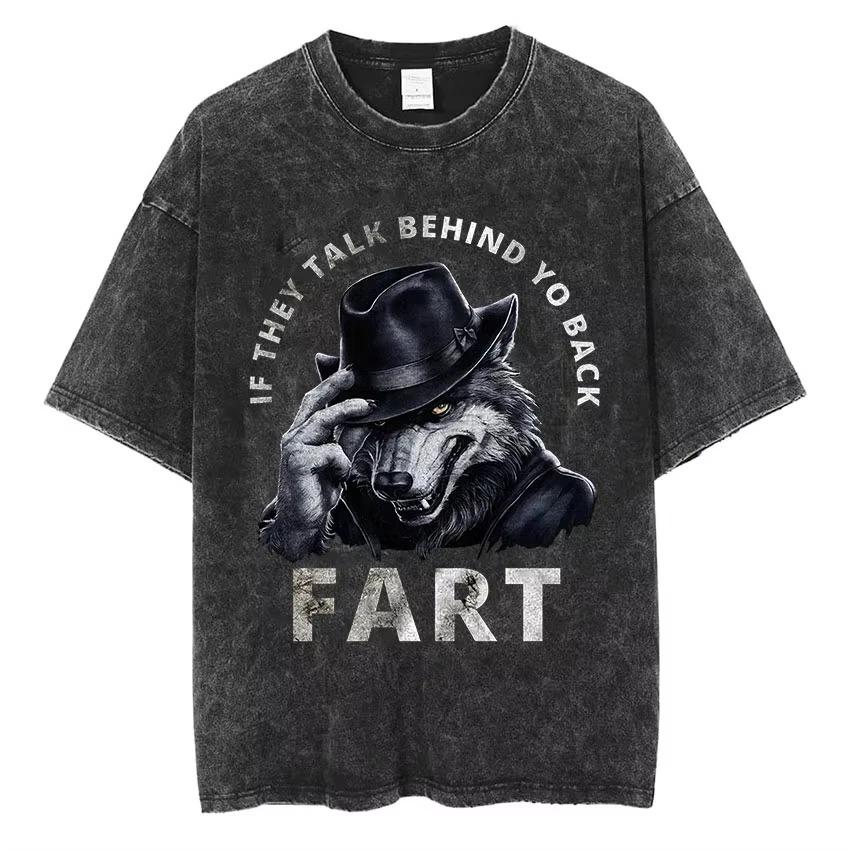 If They Talk Behind Your Back  Funny Wolf Meme Graphic Print Vintage Washed Oversized Streetwear T-Shirt L