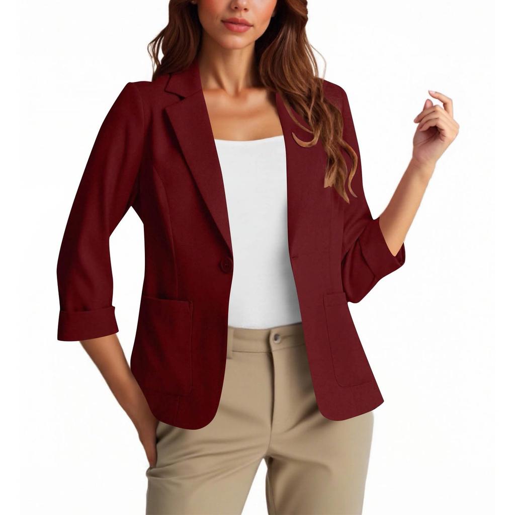 Womens Casual 3/4 Sleeve Blazers Open Front Solid Color Lapel Collar Work  Business Suit Jackets