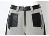Women's Retro Washed Straight-Leg Jeans with Leather Splice, Contrasting Colors - 2025 Spring Street Style.