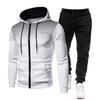 2 Piezas/Set Traje Deportivo para Hombre Cordón Capucha Manga Larga Tops Cintura Elástica Pantalones Set Ropa de Fitness Ejercicio Ropa Casual