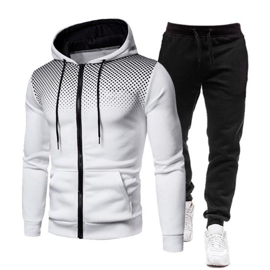 2Pcs/Set Men Sports Suit Drawstring Hooded Long Sleeve Tops Elastic Waist Trousers