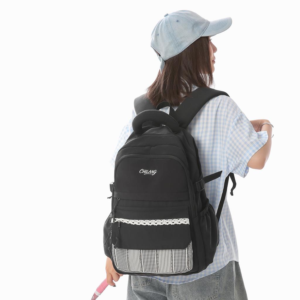 Casual Large Capacity Lightweight Patchwork Backpack for Girls Student School Bag Leisure College Style Double Shoulder Bag