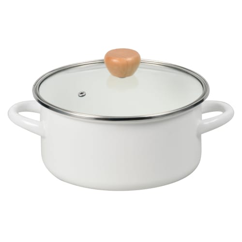 Pearl Metal 20cm Enamel Pot with Glass Lid, Smart Choice HB-6198