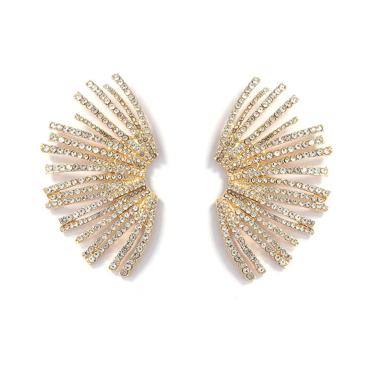 

European and American simple and fashionable INS wind alloy geometric irregular fan full diamond earrings exquisite light luxury women золотий