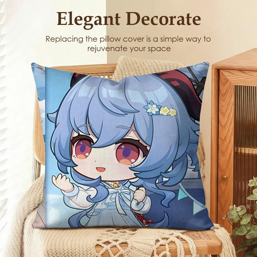 Ganyu Cute Genshin Impact Cushion Cover Natural Linen Organic Fabric DoubleSided Printing Sofa Home Decor Gift Pillow Case