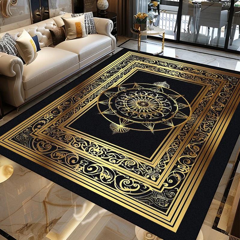 Luxury Modern Golden Carpet Abstract Living Room Decor Large Area Rug Coffee Table Side Mat Tapis Salon Home Decoration