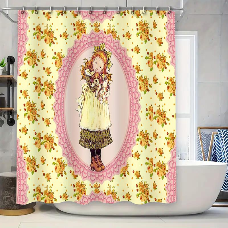 

Vintage Floral Girl Shower Curtain Farmhouse Rustic Bathroom Decor Washable Fabric Backdrop W60H190(CM)-1 Pcs