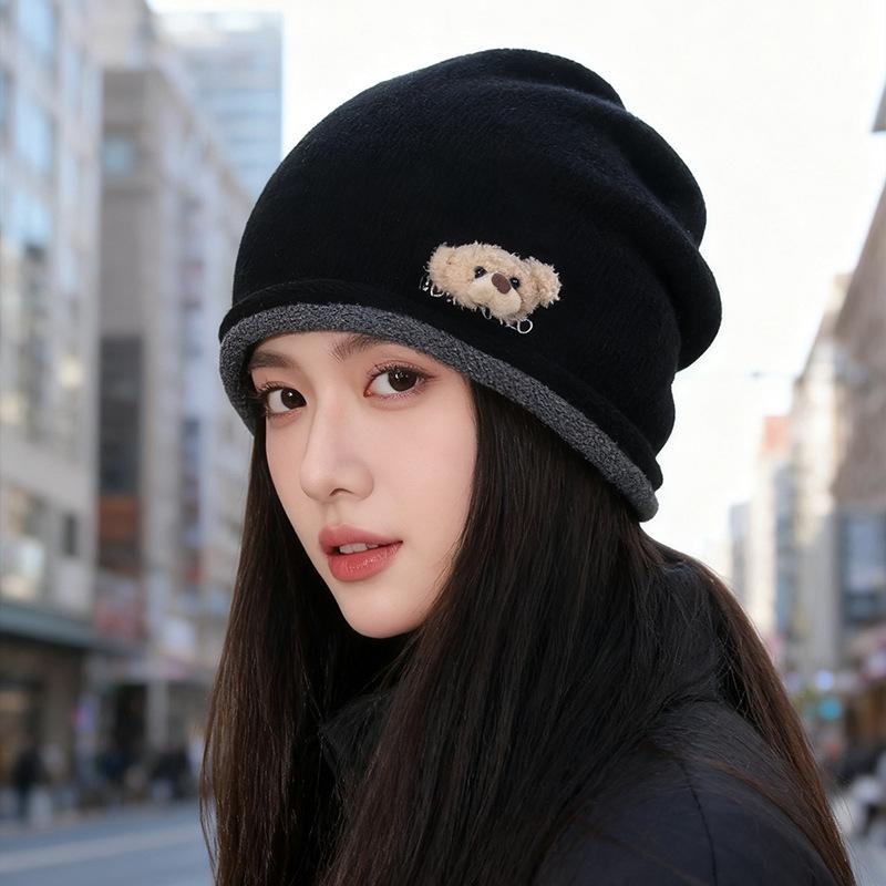 

Новая стильная шапка Dui Dui для женщин на осень и зиму в корейском стиле, свободная, большого обхвата головы, теплая, подчеркивающая лицо, милая шапка-пуловер M（56-58cm）