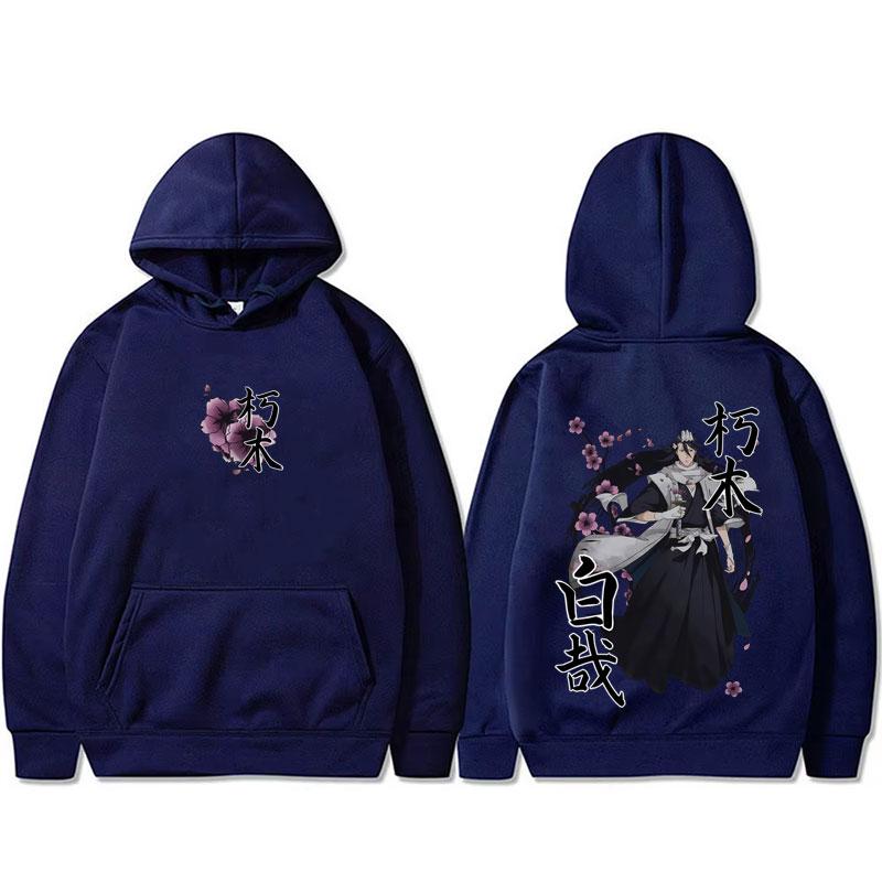 Anime Bleach Kuchiki Byakuya Cherry Blossom Graphic Hoodie Men Women Fashion Casual Oversized Streetwear Male Fleece Pullover