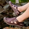 Men's Leather Casual Sandals Breathable Soft Sole Slip-On Beach Shoes for Men Lightweight Walking Sandals Summer Outdoor Flats