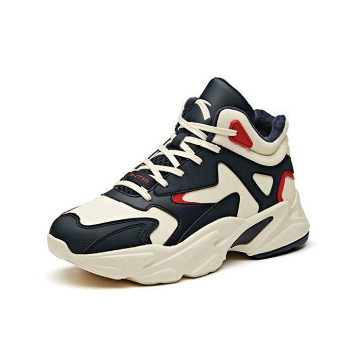 Anta Lifestyle Series Fabric Synthetic Leather Shock Absorbing Non-Slip Wear-Resistant Mid-Top Dad Shoes Women Sneakers White Black Red 12948985-2
