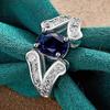 925 Sterling Silver Blue Zircon 7-10# Ring for Women Fashion Wedding Party Charm Jewelry