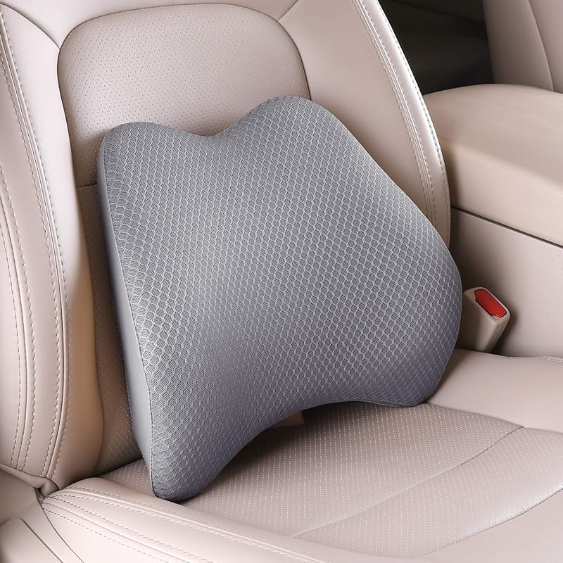 Memory Foam Lumbar Support Pillow For Car - Lower Back Support Cushion For Driving, Back Pain Relief For Car Seat, Office Chair, Wheelchair (Gray)