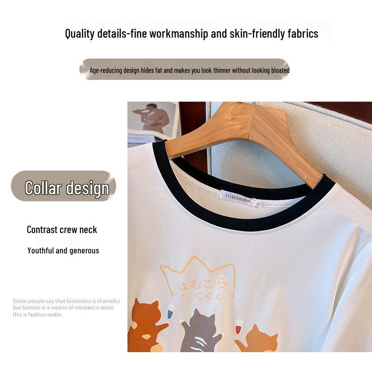 Women's Plus Size Loose-Fit Short-Sleeve Mid-Length T-Shirt, Round Neck, Sizes 200/300/350 Jin