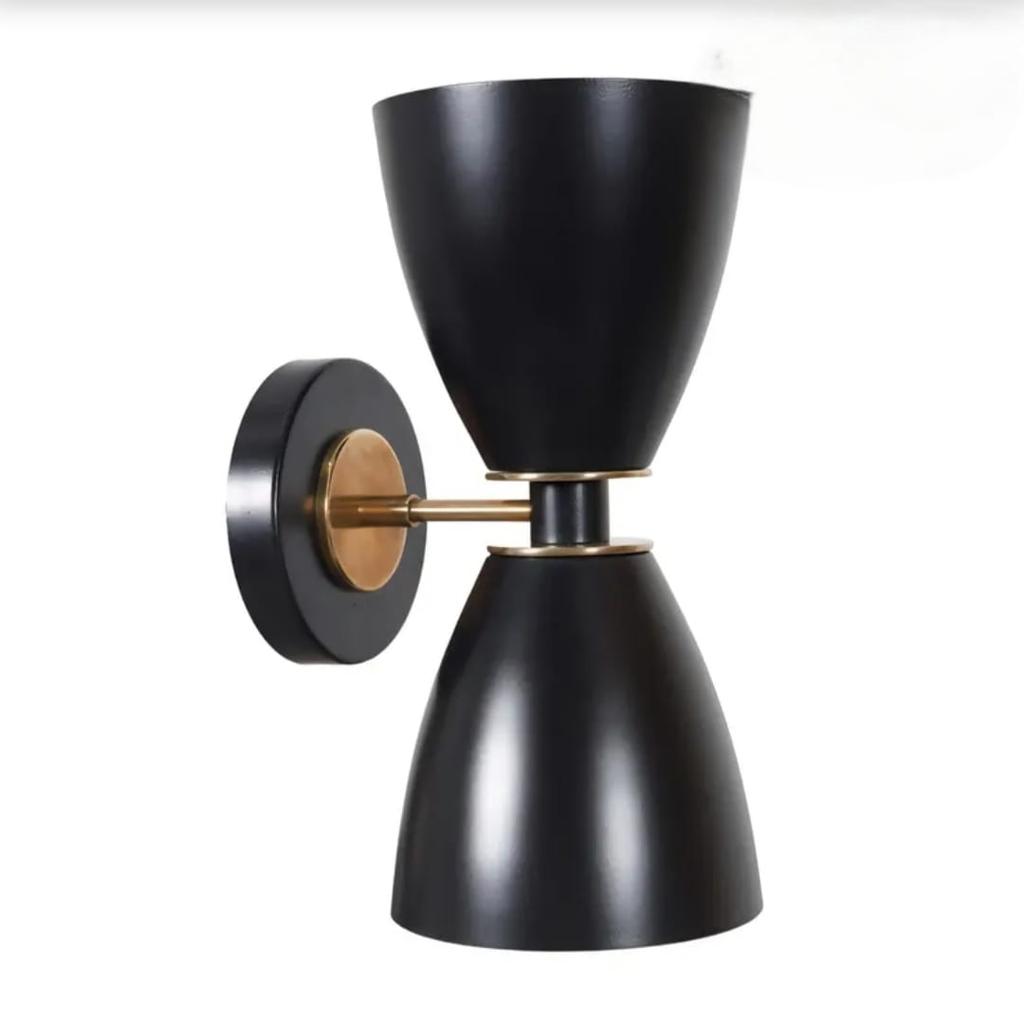 Mid Century Modern Diabolo Wall Sconce Handmade Black & Brass Double Cone Wall Light Fixture Bedroom Hallway Living Room Lighting Gift Idea