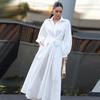 Women's Shirt Dress Turndown Collar Long Sleeve Waist Cinching Casual Temperamen Dress Commute Solid Color Slim Long Shirt 2025 Summer