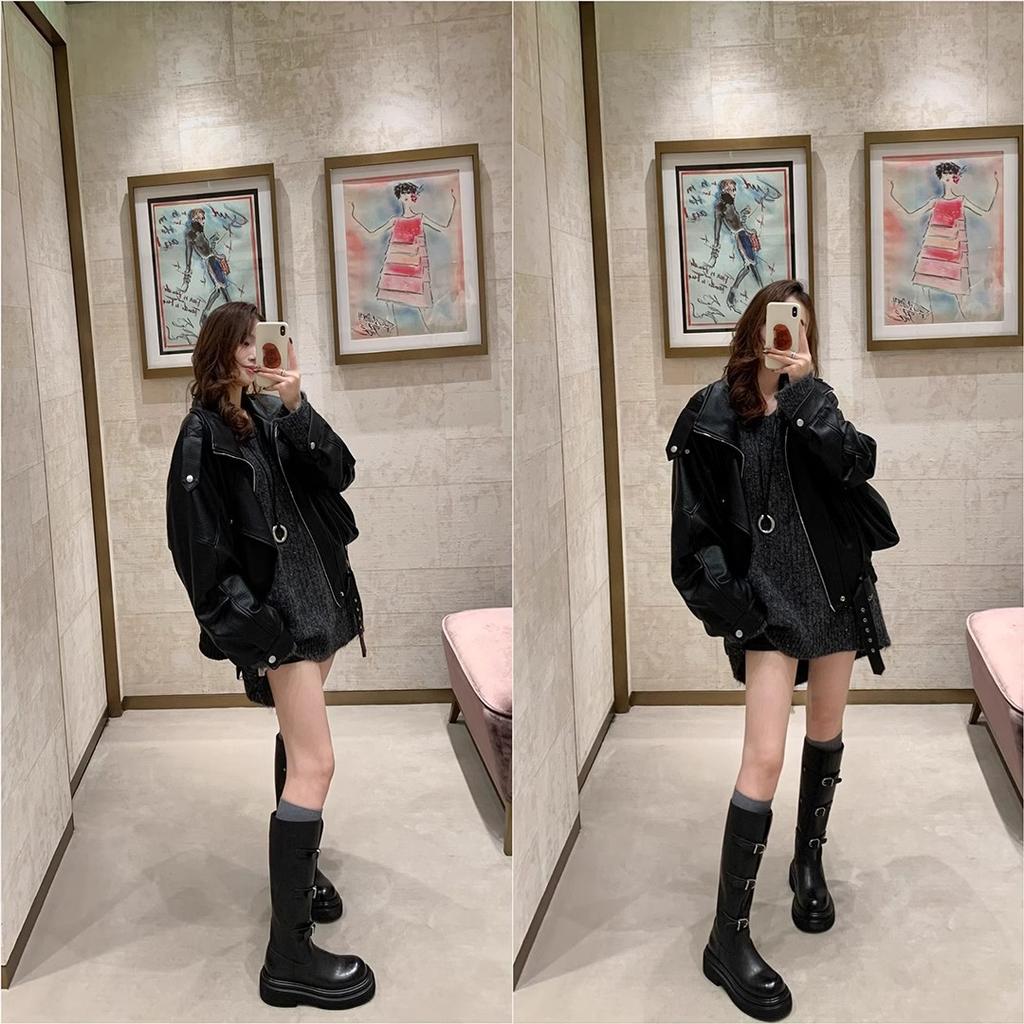 Die gleichen Knopfstiefel~ 6 cm dick besohlte Lokomotiv-Mittel- und Hochlederstiefel Ritterstiefel Damenstiefeletten Herbst und Winter