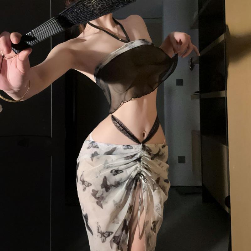 Sex underwear women's sexy ink butterfly print belly pocket pure desire uniform temptation