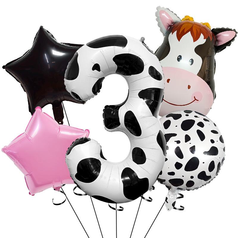 Temu Cow 40 Digital Set Farm Cow Theme Aluminum Film Balloon Set Children'S Birthday Party Arrangement