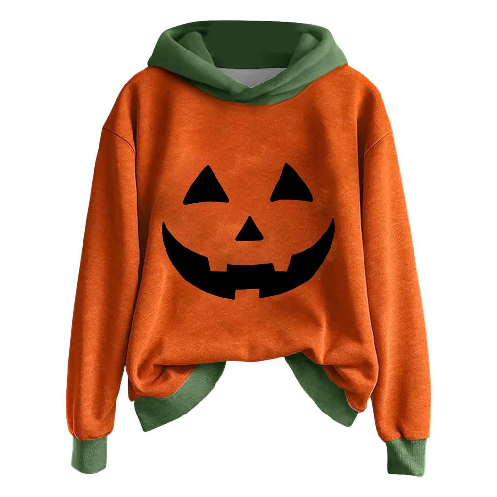 Ladies' Casual And Fashionable Halloween Printed Long Sleeved Hooded Warm Shirt Loose And Comfortable Hoodie