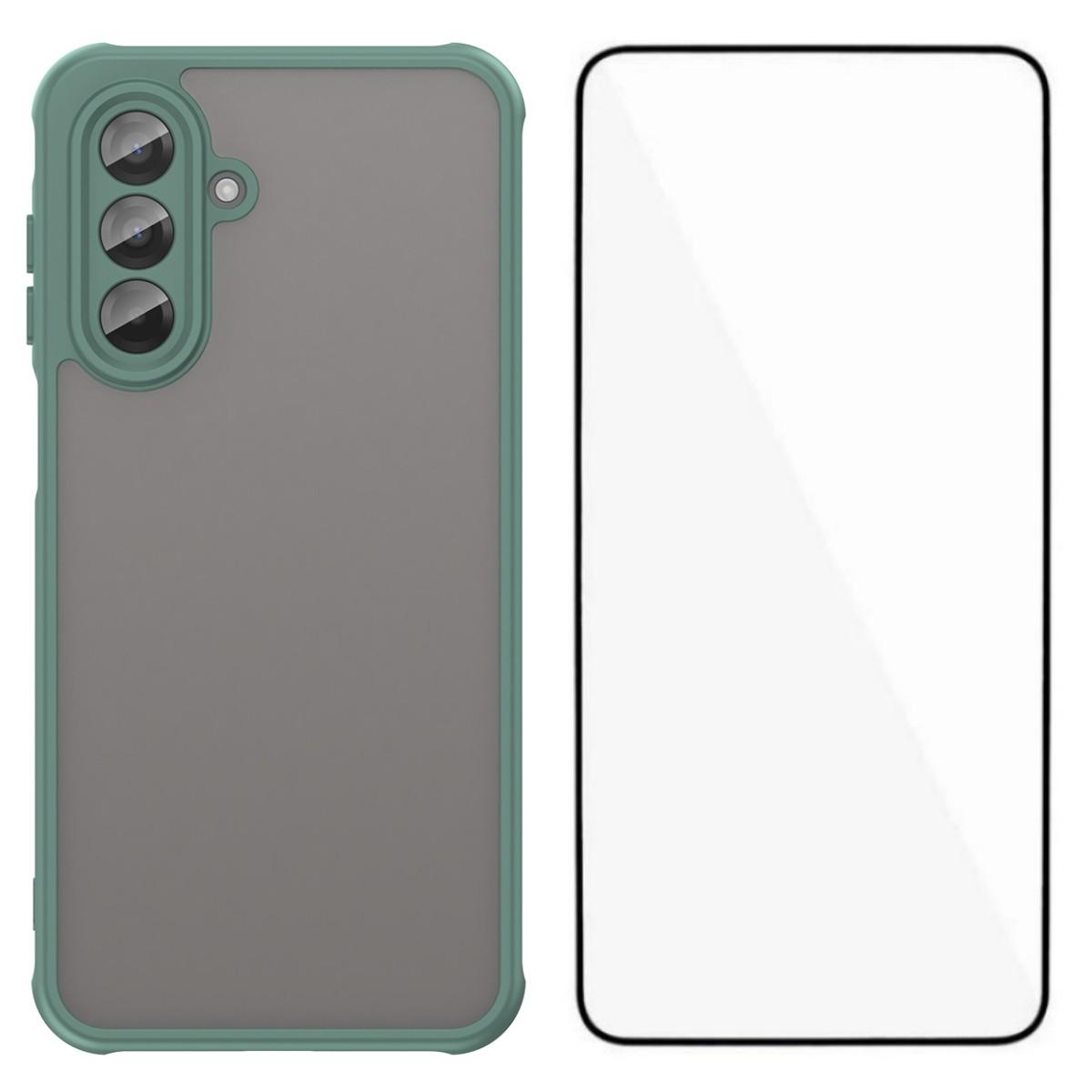 

For Samsung Galaxy A17 5G Case with Screen Film WANLONFENG FD Series Skin Touch TPU PC Phone Back Cover Green