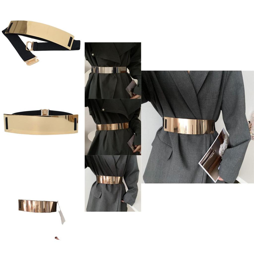 Stylish Metal Elastic Wide Waist Belt For Women With Shiny Surface Fashion Accessory