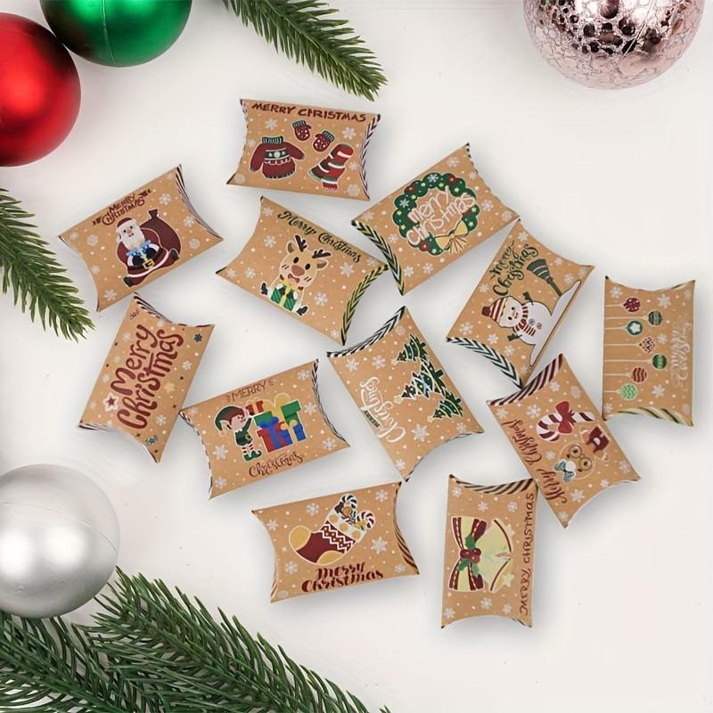 36pcs Christmas Kraft Paper Christmas Pillow Box Wedding Candy Paper Box 12 Color Packaging Box Candy Box Holiday Party Decoration Box