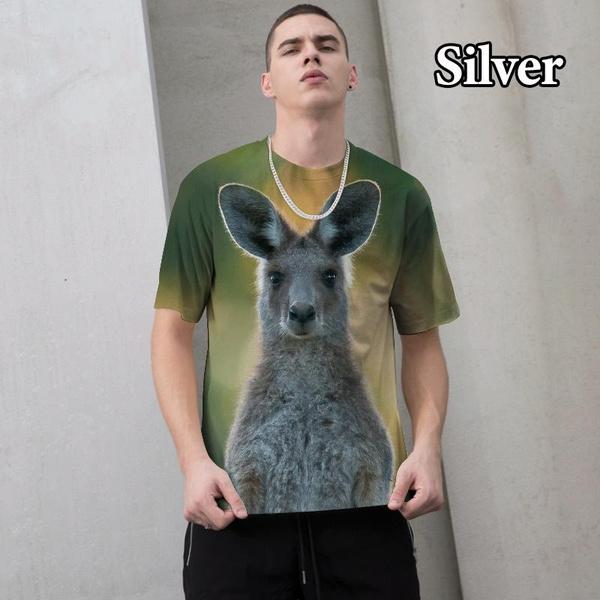 Summer Round Neck Kangaroo Pattern 3D Print Top Fashionable Casual Short Sleeved Men's T-shirts