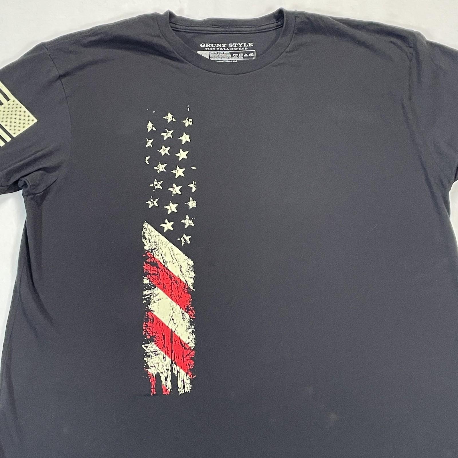 Grunt Style Shirt Mens XL Black Vertical American Flag USA Patriotic Graphic Tee Unisex T-Shirt M