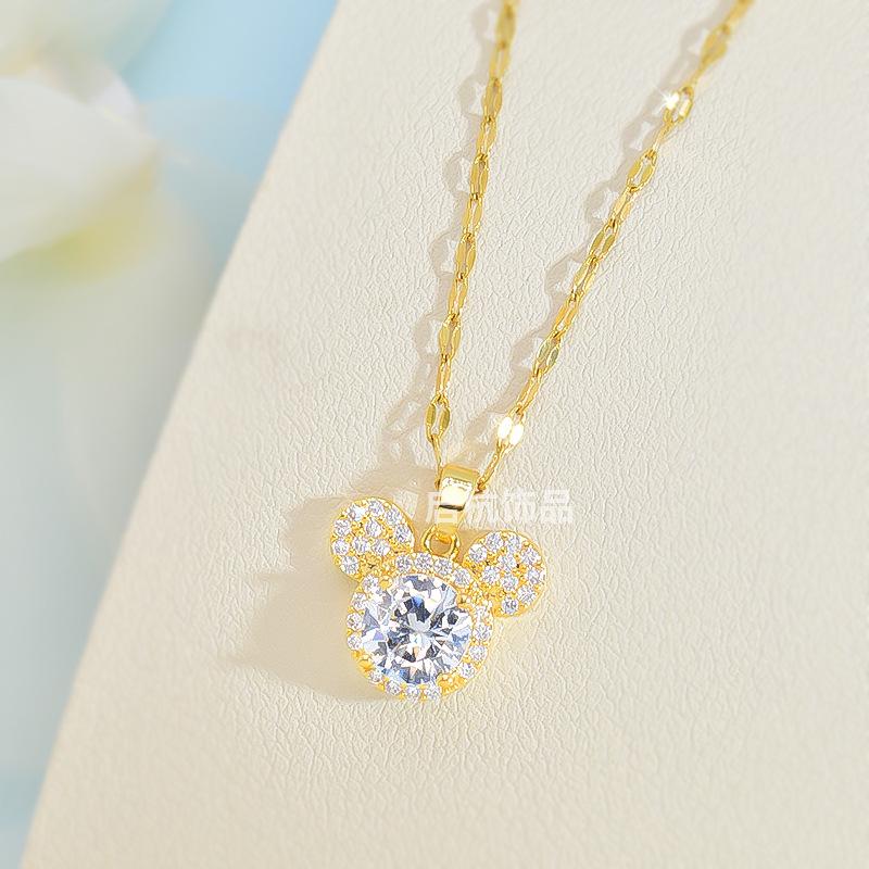 Mickey Mouse Halskette Damen Hochwertig Vielseitig Niedlich Cartoon Zirkon Anhänger Halskette