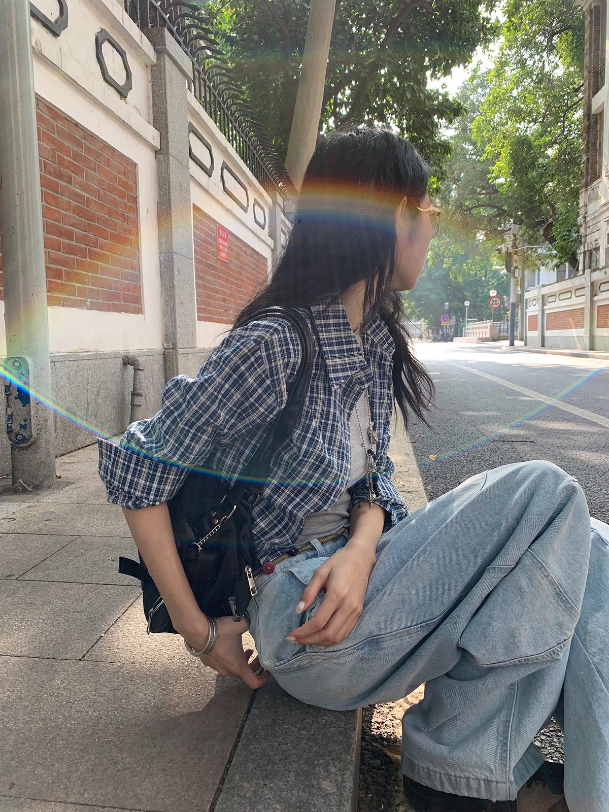 

9Hour Women s Long-Sleeve Plaid Commute Shirt - Stylish Spring 2026 Outerwear One Size синий