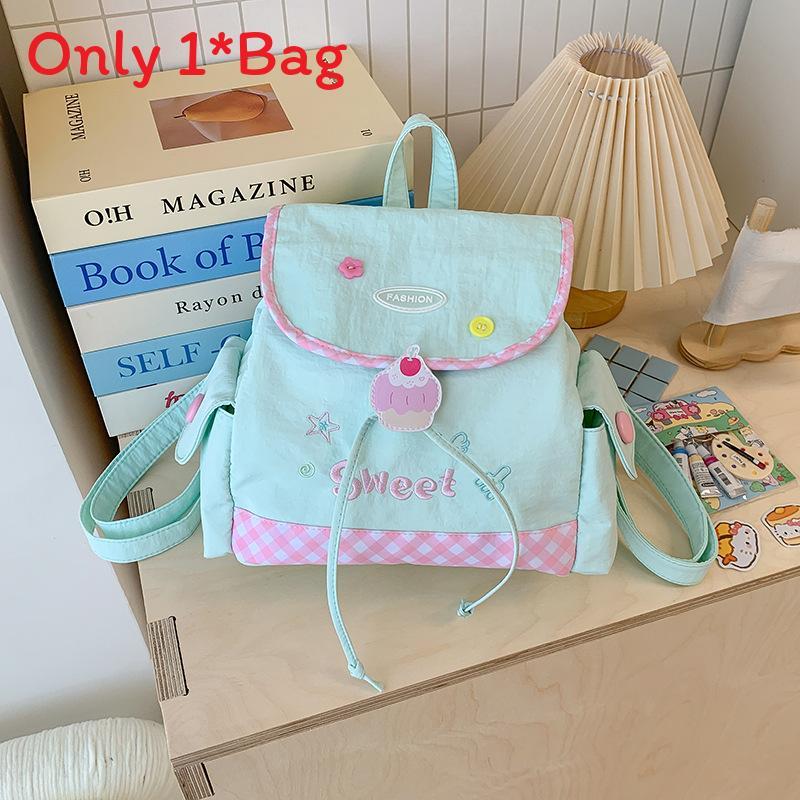 Girl Teen Nylon Casual Backpack With Pouch For Travel And School